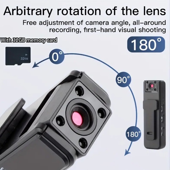 NEW 1pc 1080P Mini Body Camera with 180° Rotatable Lens, USB Rechargeable, - Picture 4 of 12